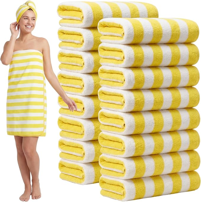 SmoothNovelty 16 Pack Microfiber Bath Towels Bulk 27'' x 60'' Oversized Size Bath Towel Highly Absorbent Extra Large Soft Drying for Beach Shower Summer Salon Sport Gym Party (Stripe,Yellow) by SmoothNovelty