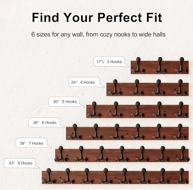 SKOLOO 24-Inch Wood Coat Rack Wall Mount with 5 Triple Hooks - Ideal for Family Entrances, Classrooms, and Pet Supplies Storage - Perfect Coat Hooks for Wall,Mahogany (Sapele) - Image 5