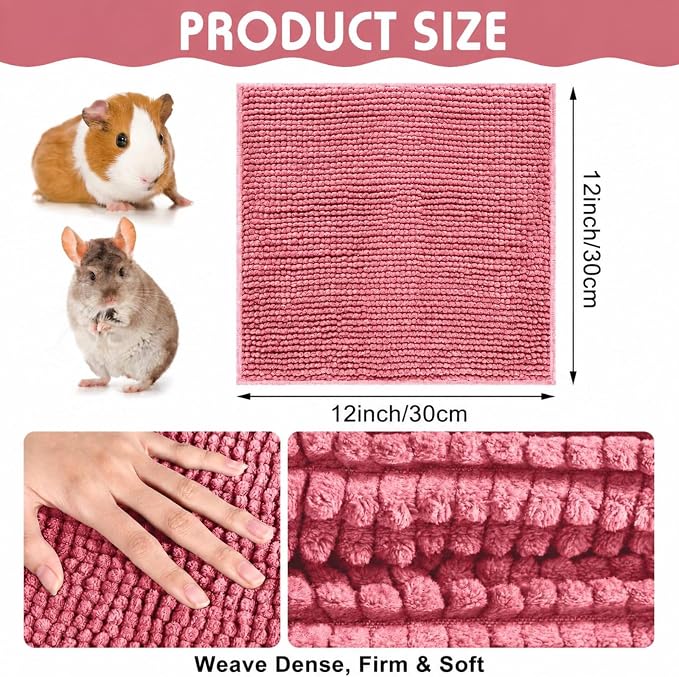 Amylove 4 Pcs Guinea Pig Cage Liner 12 x 12 Inch Washable Chenille Pee Pads Pet Dog Cat Bedding Training Mat Reusable for Small Animals Puppy Bunny Hamster Chinchilla - Image 2