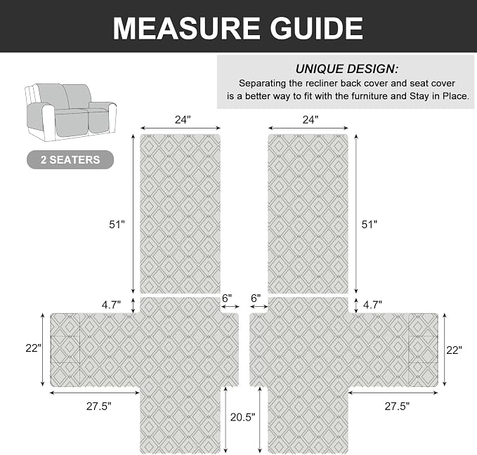 Genina Waterproof Loveseat Recliner Cover Non-Slip, Sofa Cover for Reclining Couch 2 Seat, Washable Couch Cover Loveseat Furniture Protector Cover for Pets Dogs Kids (Navy, Recliner Loveseat) - Image 5