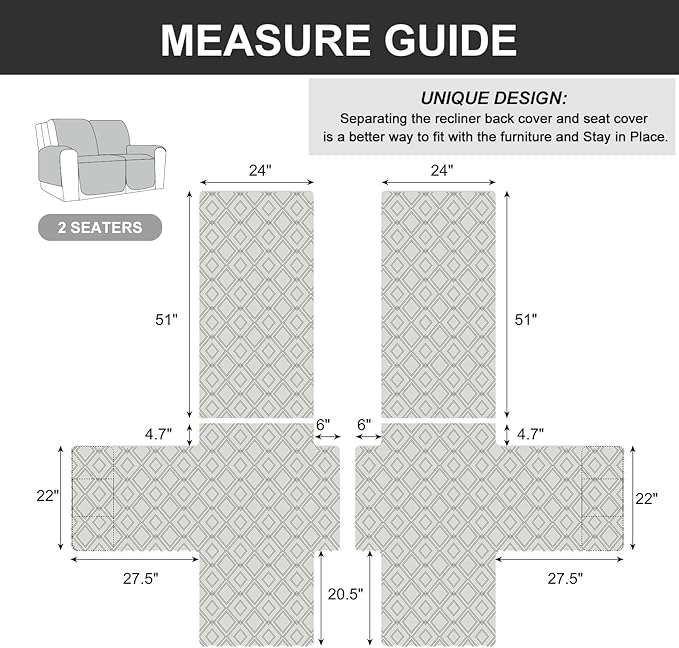 Genina Waterproof Loveseat Recliner Cover Non-Slip, Sofa Cover for Reclining Couch 2 Seat, Washable Couch Cover Loveseat Furniture Protector Cover for Pets Dogs Kids(Beige, Recliner Loveseat) - Image 5