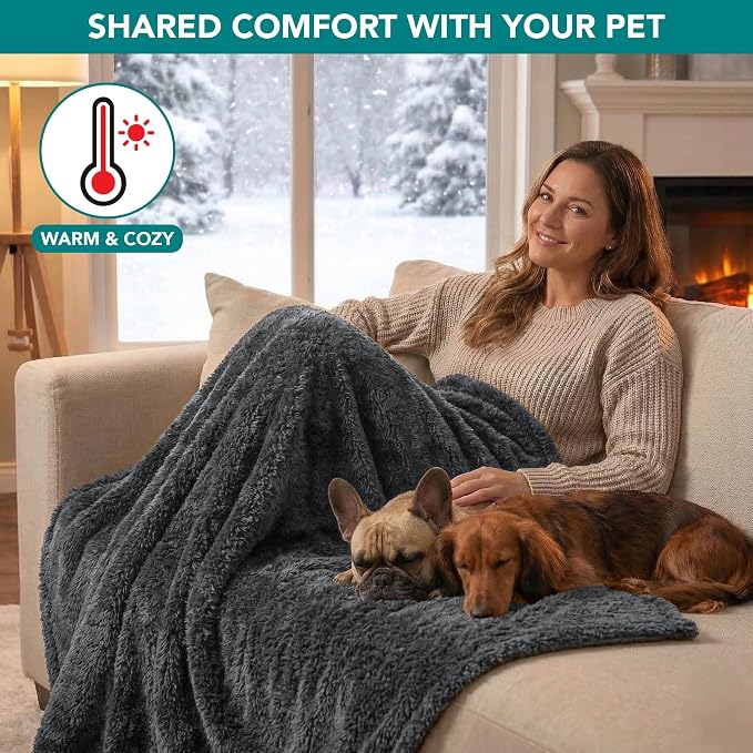 PetAmi Fluffy Waterproof Dog Blanket for Couch and Bed, Reversible Sherpa Pet Throw, Pee Proof Furniture Protector Sofa Cover, Washable Cat Blanket for Small Medium Dogs and Cats (Grey, 29x40) - Image 4