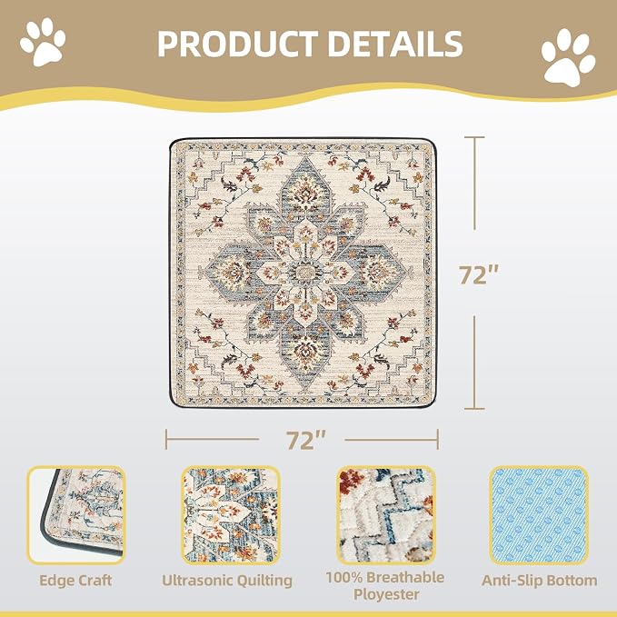 SCLOSE Washable Pee Pad for Dogs Extra Large, 72" x 72" Reusable Puppy Pads Waterproof Dog Rugs, Super Absorbent, Leakproof, Dog Crate Pad, Playpen Mat, Whelping Pads, White Medallion - Image 6