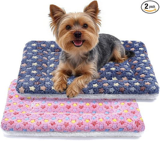Mora Pets Dog Bed Crate Pad Ultra Soft Pet Bed with Cute Star Print Washable Reversible for Large Medium Small Dogs 23 x 18 inch 2 Pack Pink and Dark Blue by MoraPets