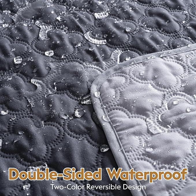 FunFurry Waterproof Dog Blanket, Couch Cover for Dogs Washable, Reversible Dog Bed Cover.(Dark＆Light Grey, 30 X 70 Inch - 1 Pack) - Image 2