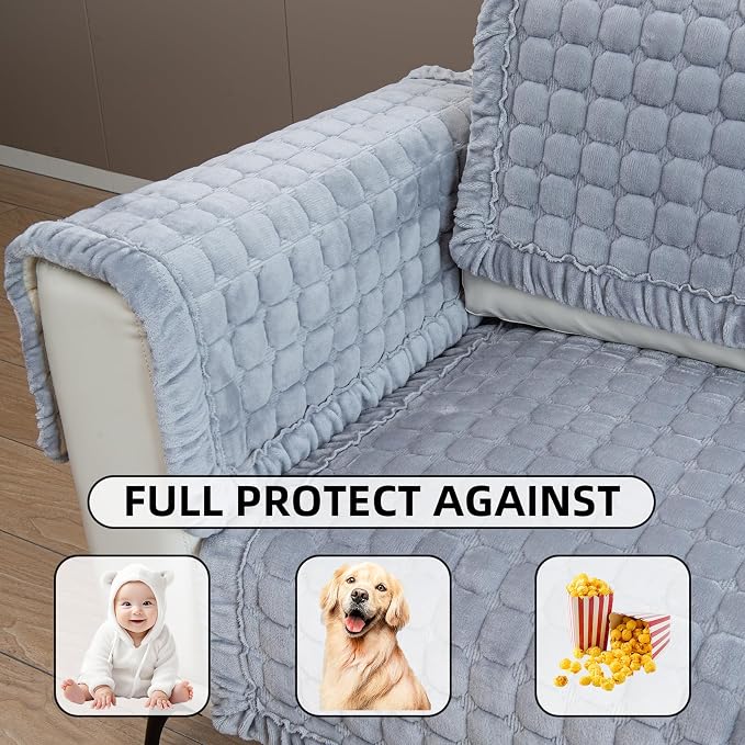 Couch Cover Couch Arm Covers Non Slip Sofa Arm Covers for Dogs Washable Armchair Cover Couch Protector Backrest Cover Sofa Slipcover for Recliner,Velvet,Gray,28''x28''(Only 1 Piece) - Image 6
