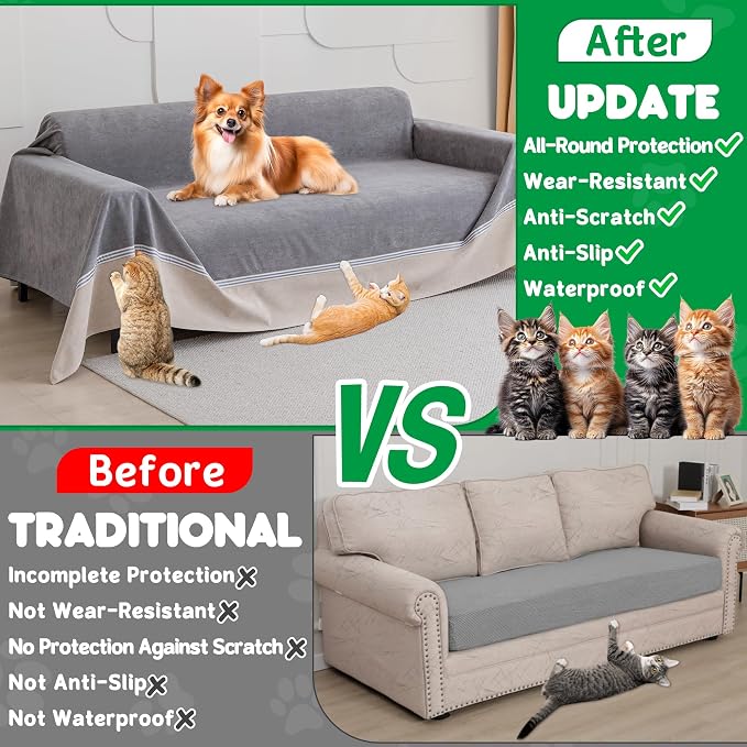 Cat Scratch Furniture Protector - Anti-Slip, Waterproof Sofa Cover to Keep Cats Off, Pet-Friendly Couch Protectors for 3 Cushion Couch, Anti-Scratch Couch Cover for Pets and Kids 118"X91"Dark Gray - Image 5