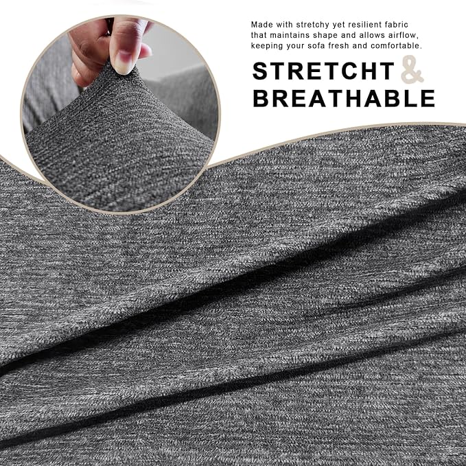 URBANLIFE 2-Piece Stretch Sofa Covers for 1 Cushion Couch, Charcoal Gray | Super fitted spandex slipcovers for couches. Non-slip elastic bottom. Machine washable furniture protector for kids & pets. - Image 8
