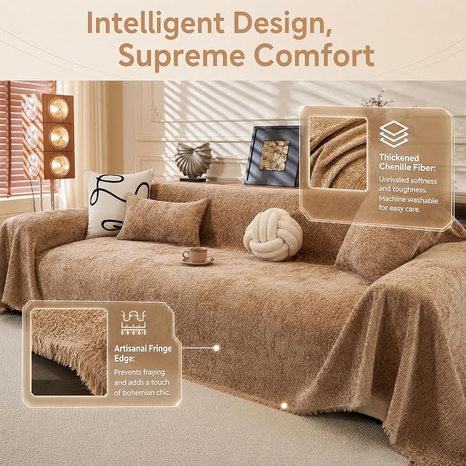 Washable Sofa Cover 71"x118" Cat Scratch Resistant Light Brown | couch protector from cat claws,sectional couch covers,couch cushion covers,pet couch cover,waterproof sofa covers - Image 3