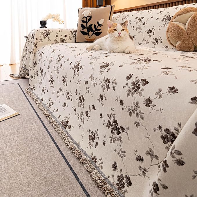 ROOMLIFE Couch Cover 3 Cushion Sofa, Washable Non Slip Furniture Sofa Protector Cover, Soft Chenille Sofa Slipcovers Sectional L Shape Dogs Couch Cover Throw Blanket with Tassels 71''X134'' - Image 4