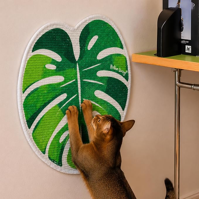 Wall Mounted Sisal Cat Scratcher Mat, Cat Scratch Pad, Natural Sisal Scratcher for Couch, Space Saving Cat Scratching Mat for Indoor Cats (Monstera, X-Large) by RollinnLiving