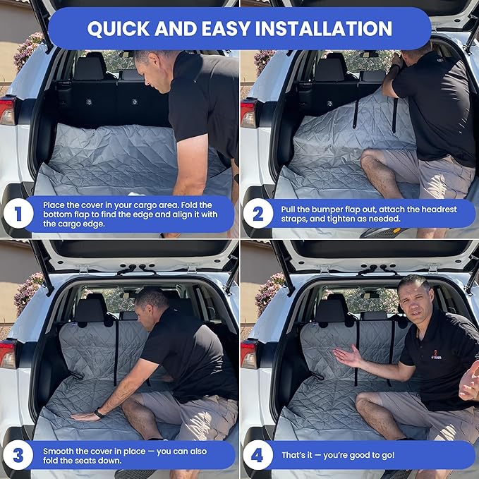 4Knines Split Cargo Liner for SUV – for Dogs & Pets, Heavy-Duty, Waterproof Trunk Mat & Cargo Cover – Fits 60/40 Split Bench & Armrest Pass-Through – Machine Washable, Non-Slip, Durable (Small, Camo) - Image 7
