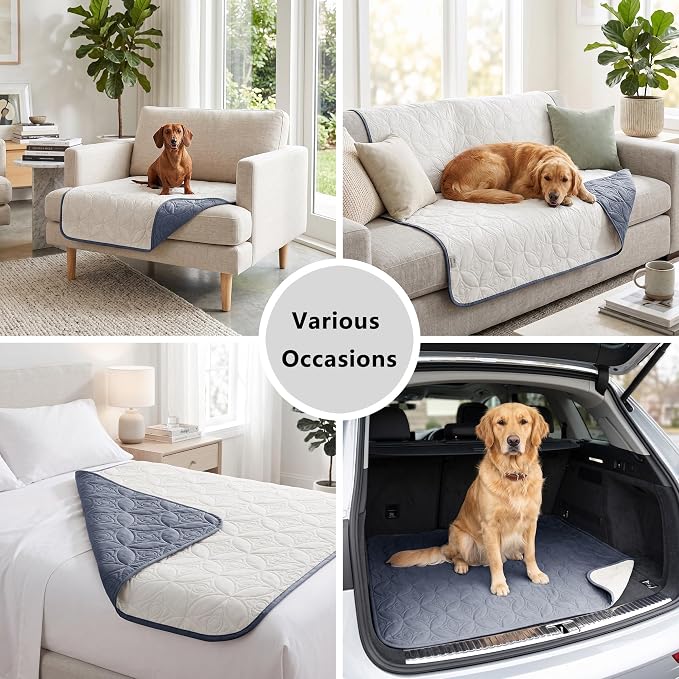 Waterproof Couch Cover for Dogs - Washable Pets Furniture Protector | TPU Leak-Proof Liner, Lightweight & Reversible, Fits Chair, Sofa, Bed, 82" x 102" , Blue/Cream - Image 5