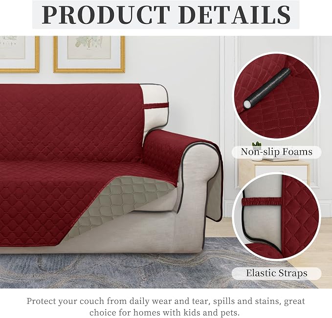 ISSUNTEX Double Protection 100% Waterproof Sofa Covers for Living Room, Couch Covers for 3 Cushion Couch Sofa, Reversible Furniture Protector Sofa Cover for Dogs, Pets (Sofa, Christmas Red/Beige) - Image 5
