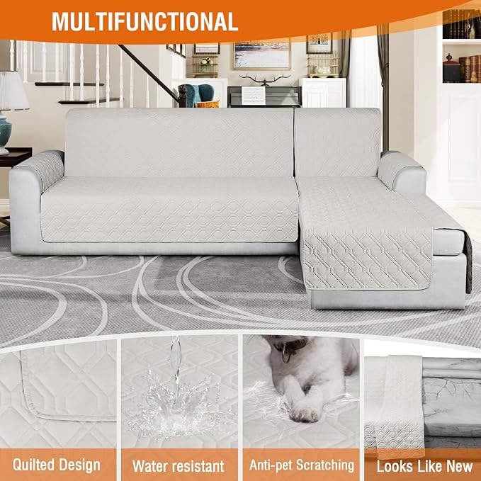VANSOFY Sectional Couch Covers 100% Waterproof L Shaped Sofa Slipcover 3pcs Reversible Chaise Lounge Cover for Sectional Sofa Furniture Protector Cover for Pets Dog Cat(Large, Beige) - Image 5