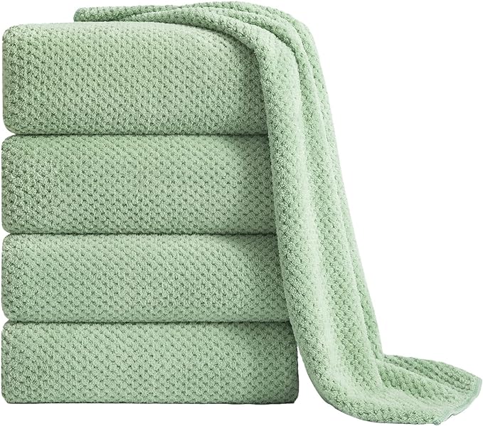 Extra Large Bath Towel Sheet Set 35x70 Inches - Oversized Bath Towels Set,Jumbo Large Polyester - Quick Dry, Lightweight,Super Soft,Highly Absorbent Towel Set for Bathroom,Hotel,SPA,Pack of 4 (Green) by Smuge