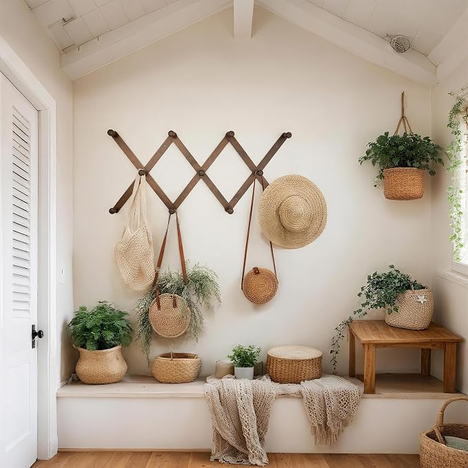SKOLOO Hat Rack for Wall with 11 Hooks, 24 inch Solid Wooden, Modern, Huge Coat Rack Wall Mount for Coats, Hats, Bags, Cowboy Caps, Baseball Caps, Walnut Color - Image 6