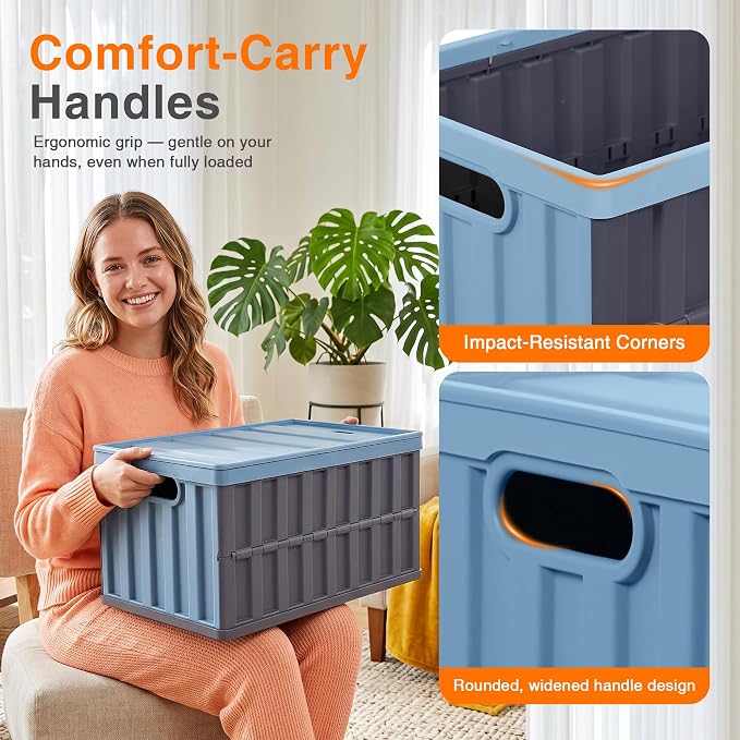 Citylife 64L Collapsible Storage Bins with Lids Plastic Storage Containers for Organizing Stackable Storage Box Large Heavy Duty Utility Crates, 2 Packs - Image 9