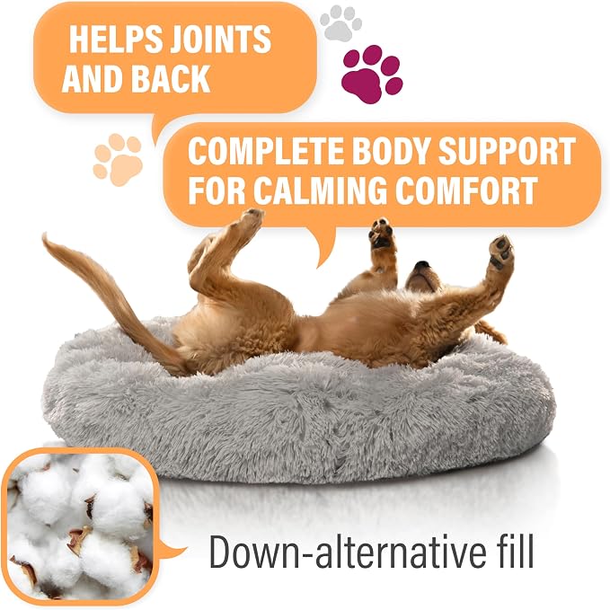 Active Pets Premium Large Donut Dog Bed, Fits Up to 100 lbs, Machine Washable Cushion, Plush Long Pile Faux Fur Fabric, Portable Light Gray Pet Bed Furniture for Puppies Adult Canines & Cats - Image 3