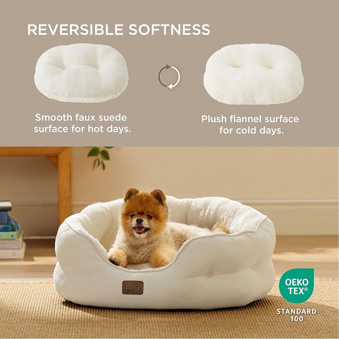 Bedsure Small Dog Bed Washable,Round Cat Beds for Indoor Cats,25in Ivory | Soft Plush Pet Bed,Dog Beds for Small Dogs for Puppy and Kittens,Anti-Slip Bottom,Easy to Clean - Image 4