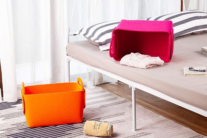 Minoisome Storage Basket Felt Storage Bin Collapsible& Convenient Box Organizer with Carry Handles for Office Bedroom Closet Babies Nursery Toys Laundry (Orange, 13.8inch（L）×9.5inch（W）×8.3inch（H）) - Image 5
