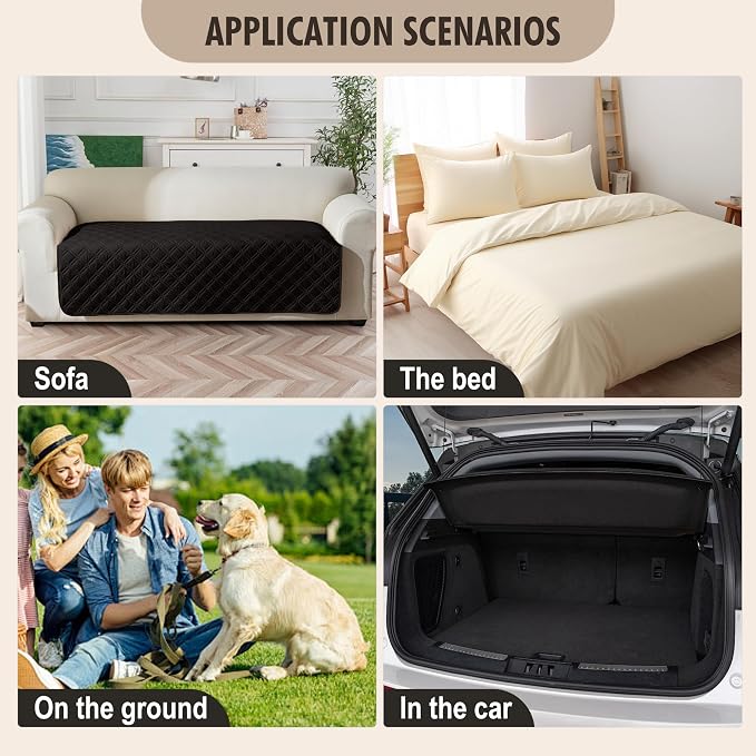 Genina Waterproof Couch Cover, Washable Anti-Slip 67 inch Sofa Covers with 3 Cushions, Sectional Couch Covers for Pets Friendly, Sofa Slipcovers for Dogs Cats, (67inch/Black) - Image 6