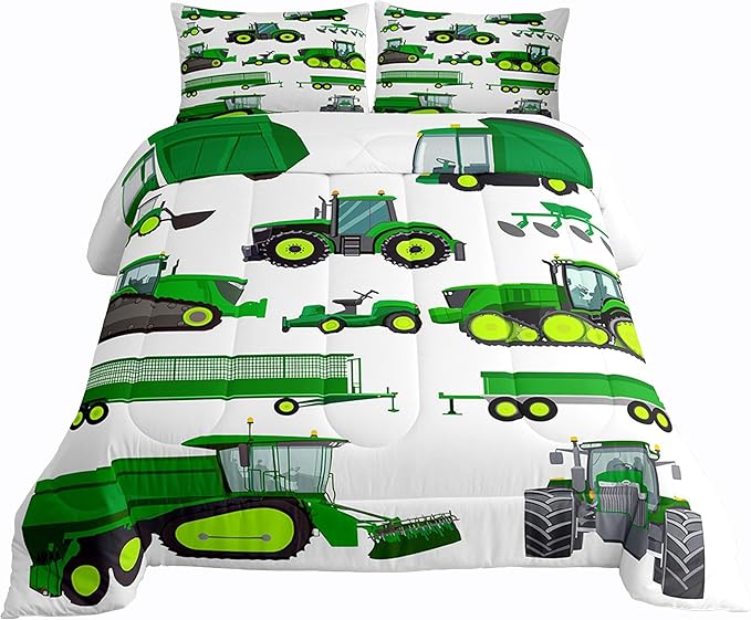 Tractor Bedding Set King Size Equipment Trucks Comforter Excavator Comforter Set for Child Kids Boys Teens Construction Site Car Quilt Set for Car Theme Room Bedroom Dorm Decor with 2 Pillow cases by Erosebridal