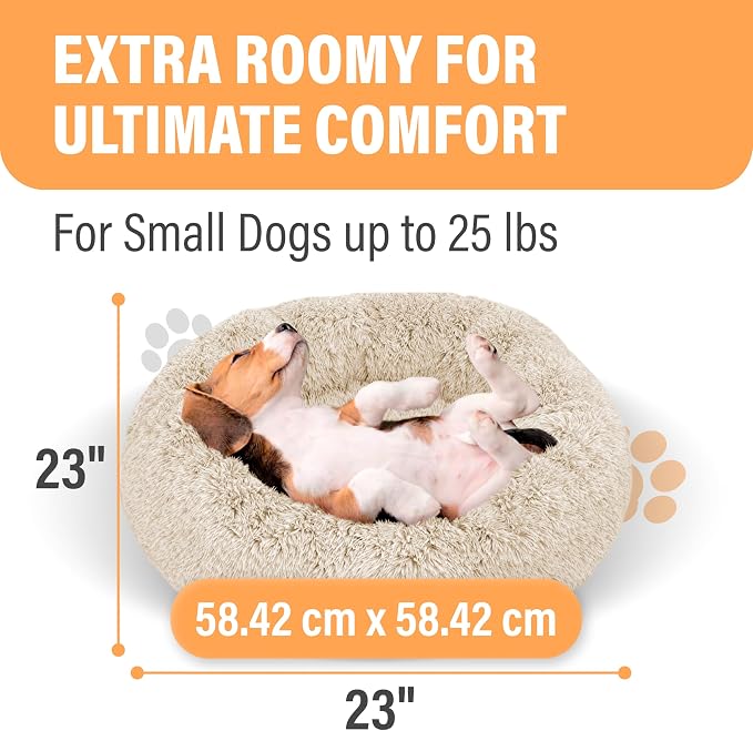 Active Pets Premium Small Donut Dog Bed, Fits Up to 45 lbs, Machine Washable Cushion, Plush Long Pile Faux Fur Fabric, Portable Beige Pet Bed Furniture for Puppies Adult Canines & Cats - Image 3