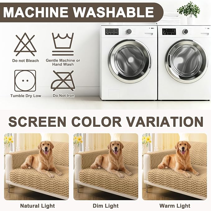 Smiry Waterproof Couch Covers for Dogs Washable, Non Slip Pet Sofa Cover | Plush Scratch Resistant Flannel Furniture Protector for Dogs, Camel, 43" x 82.7" - Image 9