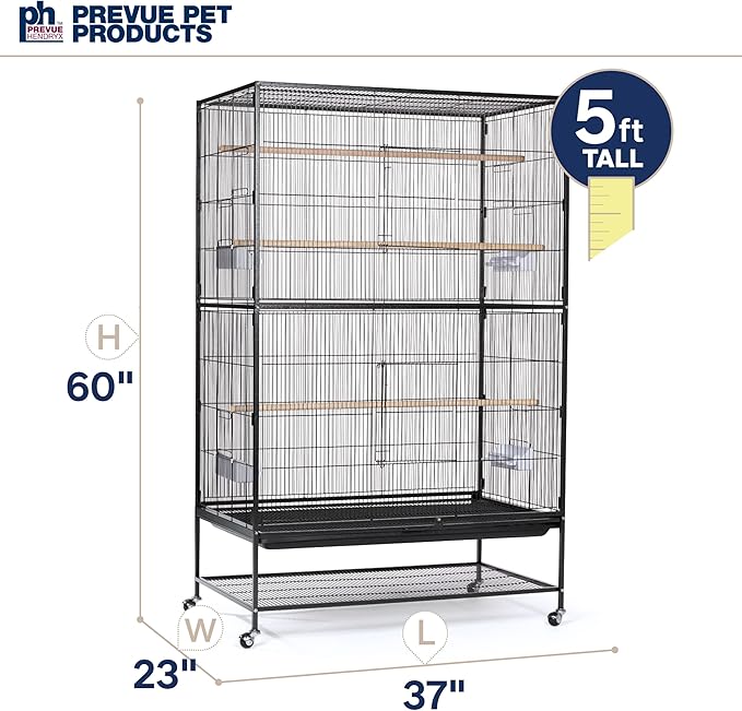 Prevue Hendryx Pet Products Wrought Iron Flight Cage - Big Rolling Bird Cage for Parakeets, Cockatiels, Conures, Lovebirds, Canaries, Finches, Parrotlets, & Caiques, 5 Ft - X-Large, Hammertone Black - Image 5