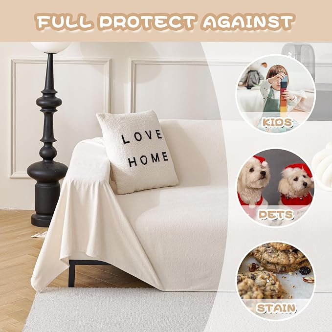 MYSKY HOME White Couch Cover Couch Covers for 3 Cushion Couch Sofa Pet Friendly Sectional Couch Covers L Shape Dog Couch Cover Protector for Sectional Sofa Covers Couch Protector, 71" x 150" - Image 3