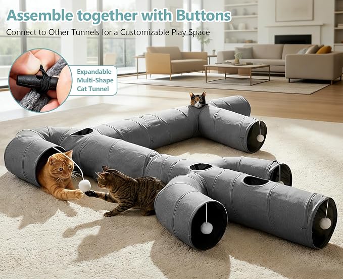 Ownpets Cat Tunnel Sturdy Oxford Fabric Cat Tunnel Toy, Cactus Shape Collapsible Cat Tunnels for Indoor Cats,Interactive Peek Hole Pet Tunnel Tube with Cat Wand Toy - Image 7