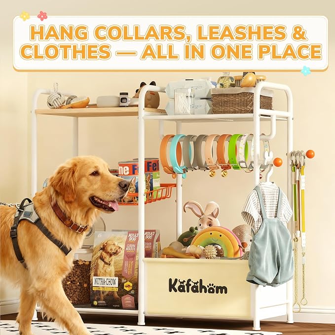 KAFAHOM Dog Toy Bin, Multi-Functional Dog Toy Basket with Collar Rod & Can Dispenser, Puppy Essentials Shelf, Dog Stuff Box, Perfect Basket for Dog Toys in Living Room, Great Gift for Pet Lovers - Image 5