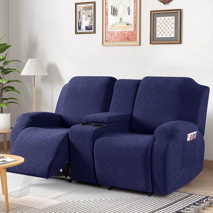 VANSOFY Stretch Recliner Loveseat Cover with Middle Console, Navy Blue | 4-Pieces, Soft Furniture Protector, Washable Slipcover with Pocket, Pets Sofa Cover, High Stretchy fabric Couch Cover - Image 7