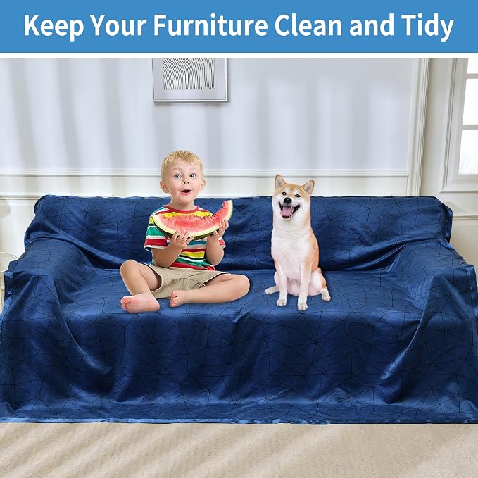 Softan Waterproof Blanket Cover 90"x90" for Baby, Adults, Dogs, Cats or Any Pets, 3 Layer Protector and 100% Leak Proof Blanket for Bed, Sofa and Other Furniture, Easy to Clean, Navy & Light Grey - Image 3
