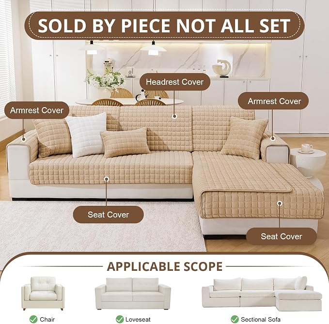 OstepDecor Pet Couch Covers for Sofa, Soft Sofa Covers Washable | Non Slip Dog Couch Protector, Pet Hair, Dirt & Wear Protection, Fits Sofas, Loveseats & Sectionals, 35.4" x 82.7", Khaki - Image 3