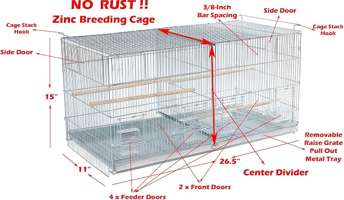 Lot-4 NO Rust Stainless Galvanized Zinc Stackable Breeder Bird Flight Cage Side Breeding Nest Door with Removable Divider Detachable Rolling Stand - Image 2