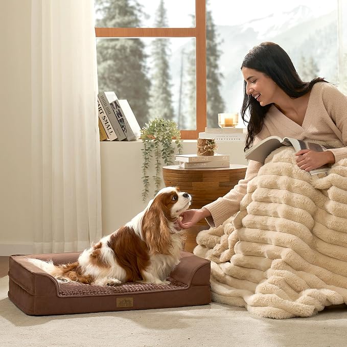 COZY KISS Orthopedic Dog Bed for Medium Size Dogs, Bolster Pet Couch with Waterproof Lining, Egg Crate Foam Sofa for Pets Up to 30 lbs, U-Shaped, 30x20x6.5 inch, Brown - Image 2