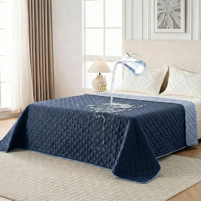 FunFurry Waterproof Dog Blanket, Couch Cover for Dogs Washable, Reversible Dog Bed Cover, Couch Furniture Protector. (Dark＆Light Blue, 82 X 102 Inch - 1 Pack) by FUNUPFURRYLIFE