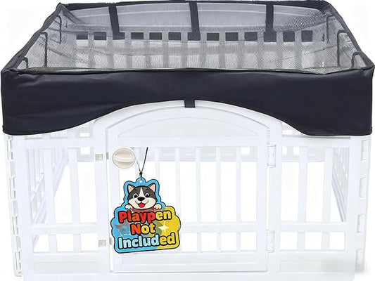 Dog Playpen Mesh Top Cover,[Play Pen Not Included] Fits 36" Inch Pet Playpen with 4 Panels，Dog Cage Covers Puppy Play Pen Cover,Indoor/Outdoor Use,Easy to fold for Portability by JWXQS
