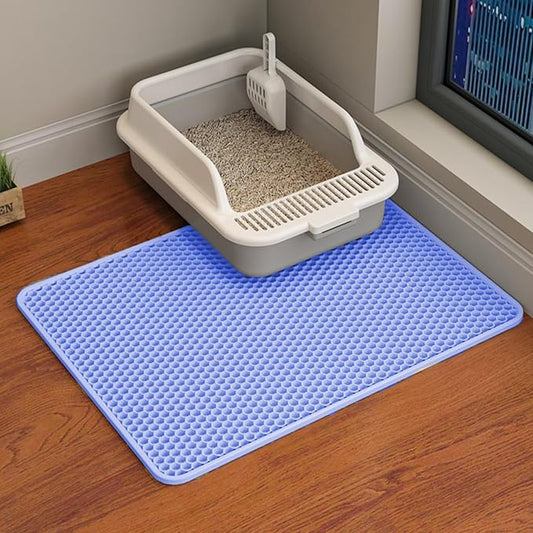 HCY&WLD Cat Litter Mat, Honeycomb Double Layer Cat Litter Trapping Mat, Waterproof Urine Proof Non-Slip, Scatter Control, Less Waste, Easier to Clean (Blue, 24" X 18") by HCY%26WLD