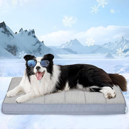 Cooling Dog Bed for Large Dogs - Orthopedic Pet Beds with Memory Foam, QMAX>0.5, Waterproof Removable Washable Cover for Hot Weather, Gery, 35" L x 23" W x 3" H by ZAKAPAWS