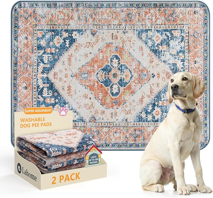 Lahome Reusable Washable Puppy Pads - 2 Pack Super Absorbent & Waterproof Dog Training Mats for Potty, Crate and Floor - Leakproof Pee Pads with Non-Slip Backing (Beige Blue, 36"x48") by Lahome