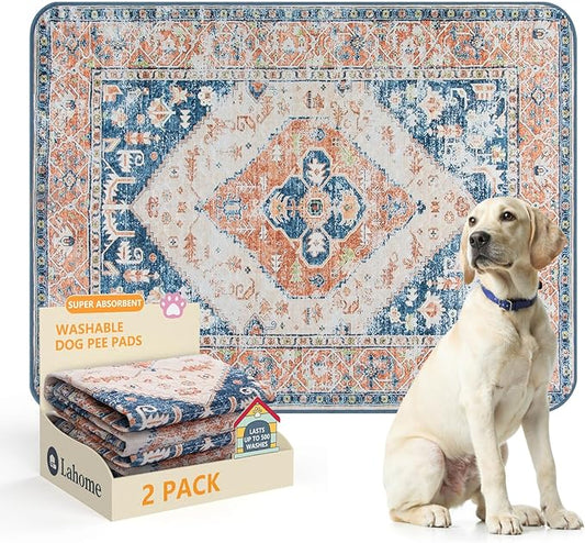 Lahome Reusable Washable Puppy Pads - 2 Pack Super Absorbent & Waterproof Dog Training Mats for Potty, Crate and Floor - Leakproof Pee Pads with Non-Slip Backing (Beige Blue, 36"x48") by Lahome