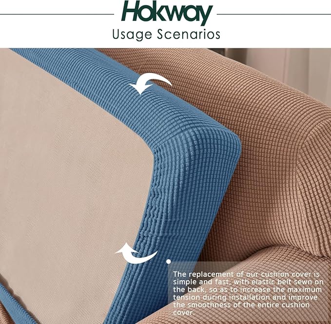 Hokway Stretch Couch Cushion Slipcovers Reversible Cushion Protector Slipcovers Sofa Cushion Protector Covers(Denimblue,Small-3PC) - Image 5