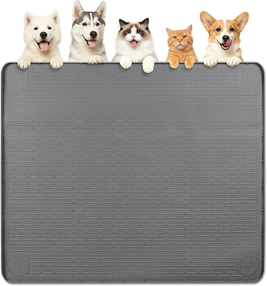 Dog Food Mat 40''x40'' Extra Large Dog Mat for Food and Water,Dark Grey | Silicone Dog Bowl Mat with Raised Edge, Waterproof Non-Slip Pet Feeding Mat for Floors, fit for Dog Cat Bowls by Bartuke