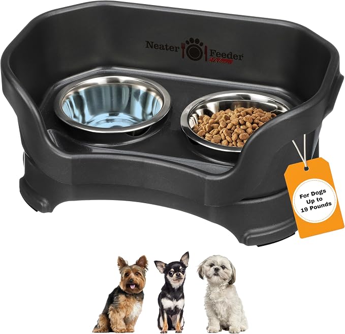 Neater Pet Brands Neater Feeder Deluxe Mess Proof Dog Bowls Elevated for Small Dogs Under 19 lbs, Made in USA, No Spill Raised Dog Food Bowl Stand Feeding Station, Food and Water Bowl Set, Black by NeaterPetBrands