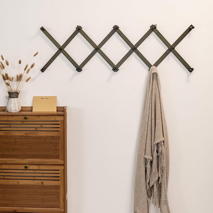 SKOLOO Hat Rack for Wall with 14 Hooks, Pack of 2, Solid Wooden, Modern, Expandable Coat Rack Wall Mount for Coats, Hats, Bags, Baseball Caps, Dark Walnut Color - Image 4