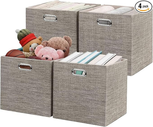 Posprica Storage Bins,11×11 Foldable Storage Cubes Boxes Container Closet Organizer Shelf Cabinet Bookcase,Thick Fabric Drawer Container - 4pcs,Coffee by Posprica