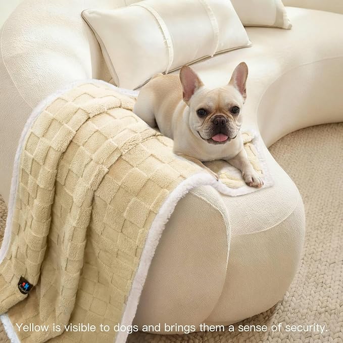 Luciphia Waterproof Dog Blanket, Reversible Fleece & Sherpa, Couch Cover | Soft plush fluffy, washable, puppy, cat, dog bed, crate, car seat, sofa, throw, furniture protector,Yellow,Small(40" x 28") - Image 5
